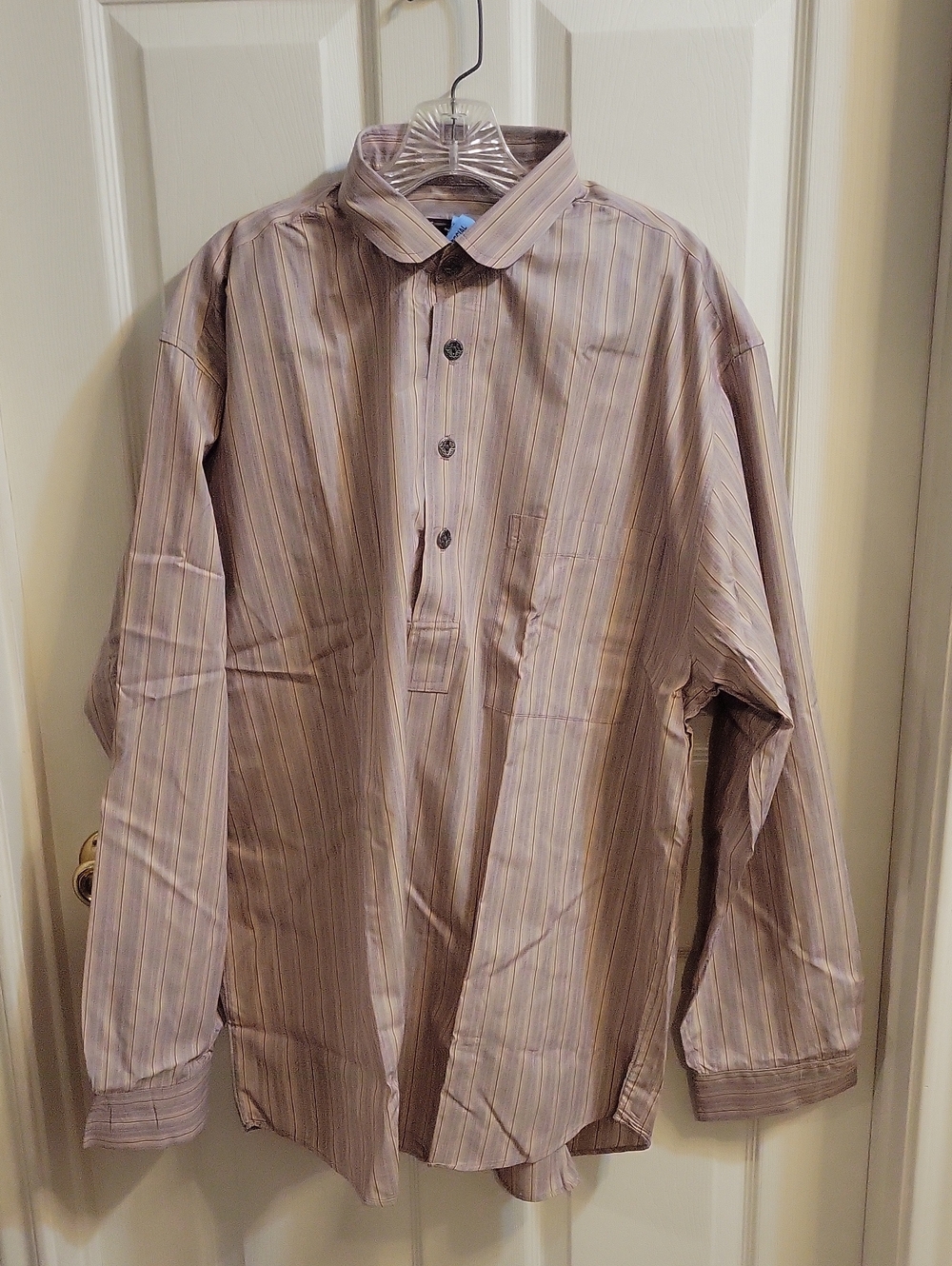 Men's Beige Multi-Stripe Long-Sleeve Dress Shirt